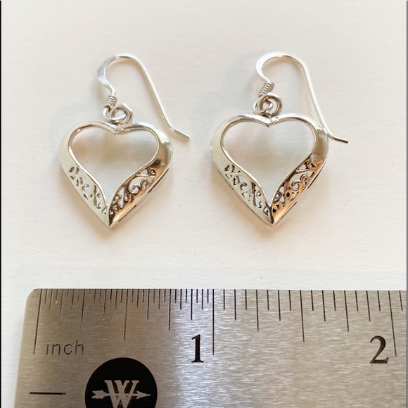 Sterling Silver Heart Pierced Dangle Earrings - Picture 5 of 8